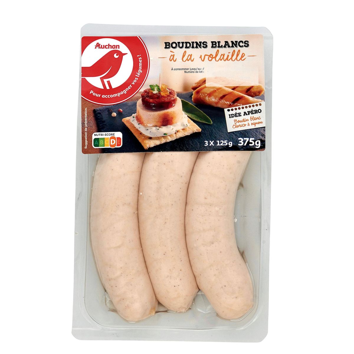 AUCHAN Boudin blanc à la volaille 3 pièces 375g