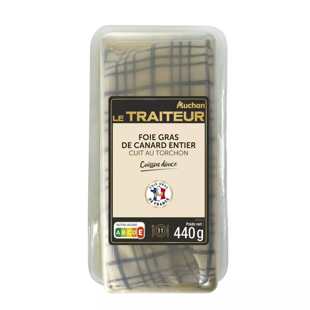 AUCHAN LE TRAITEUR Foie gras entier de canard cuit au torchon 11 parts 440g