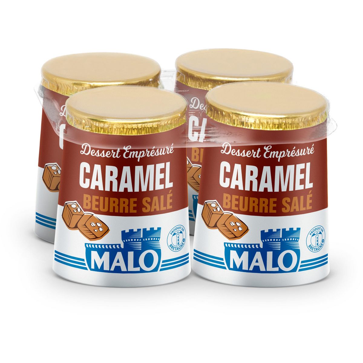 MALO Yaourt emprésuré au caramel et sel de Guérande 4x125g