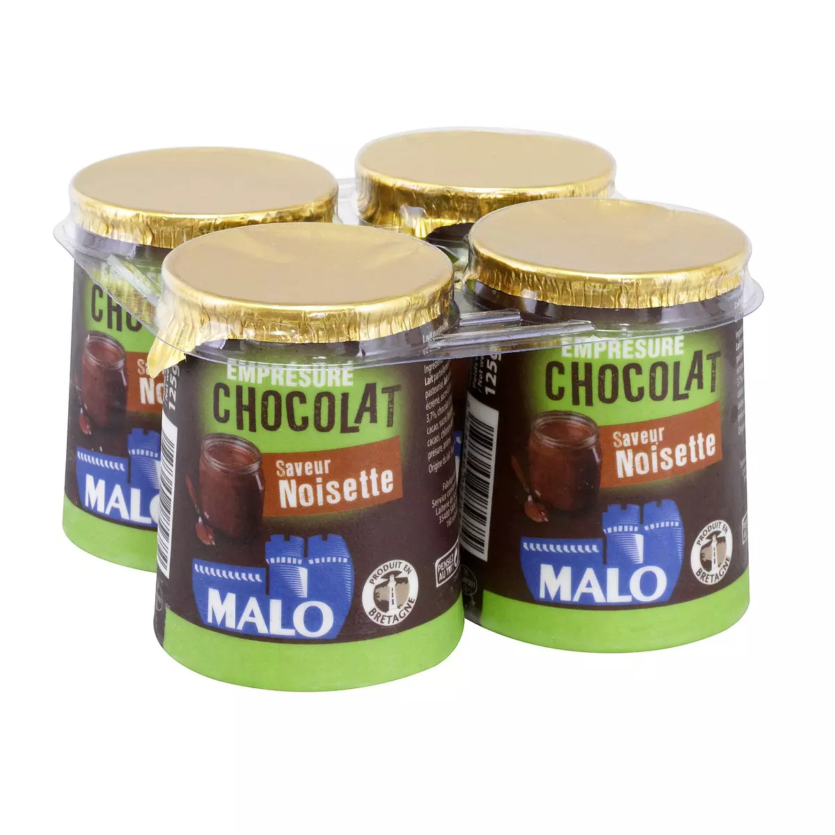 MALO Yaourt emprésuré au chocolat saveur noisette 4x125g