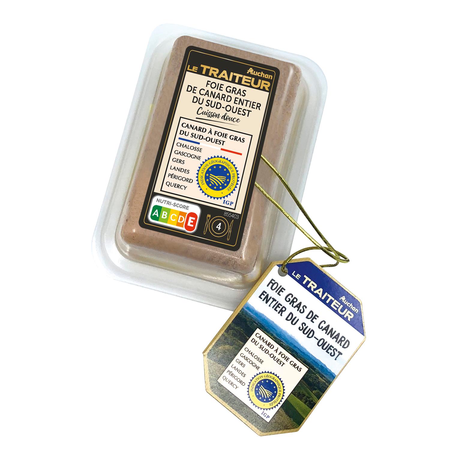 AUCHAN LE TRAITEUR Foie gras de canard entier du Sud-Ouest barquette IGP 160g