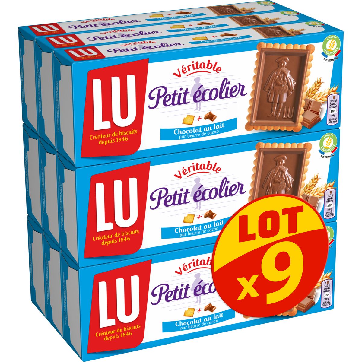 PETIT ECOLIER Biscuits avec tablette de chocolat au lait 9x150g