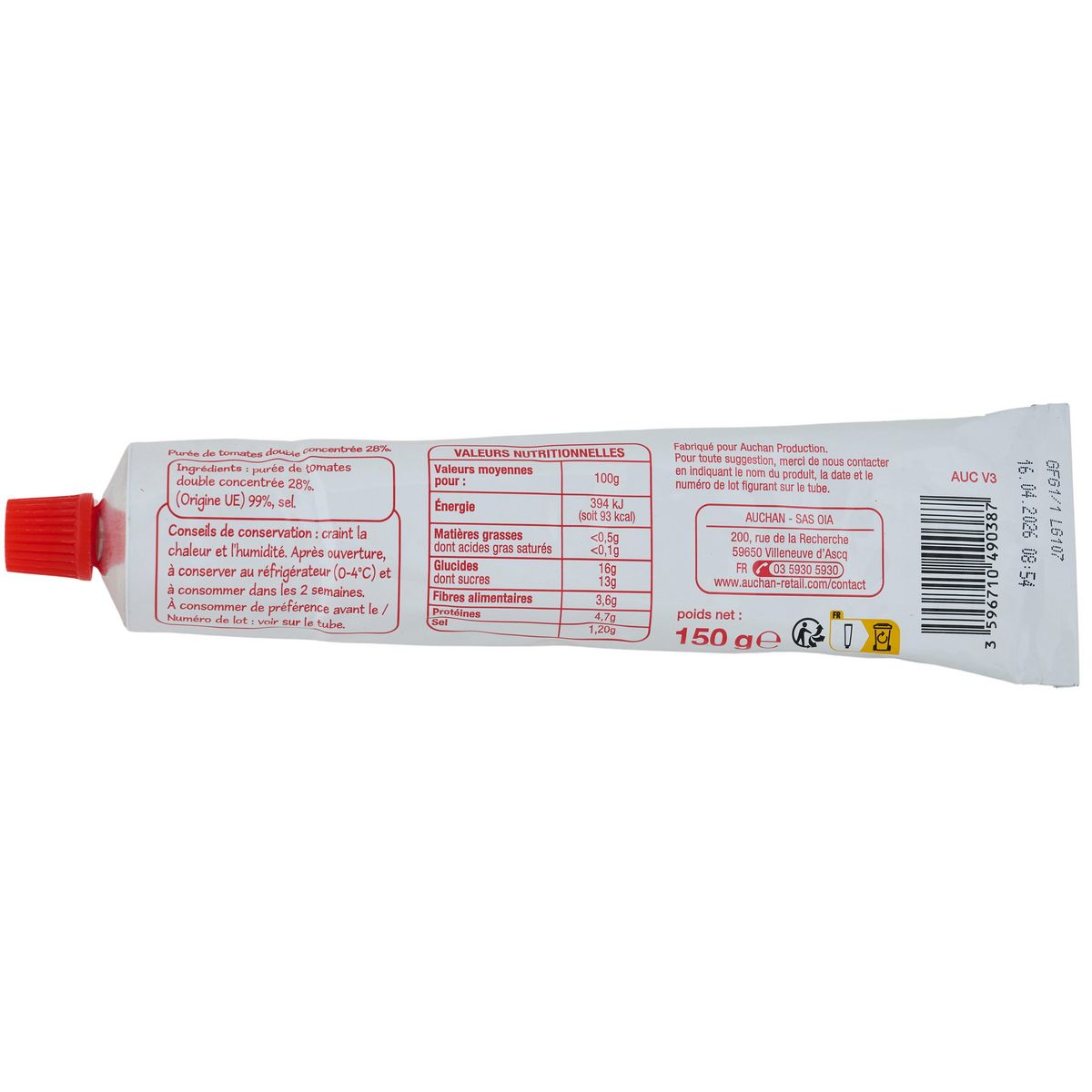 POUCE Double concentré de tomate en tube tube 150g