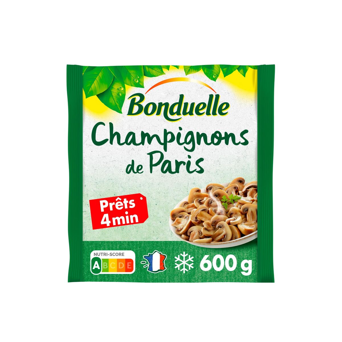 BONDUELLE Champignons de Paris émincés épais 4 portions 600g