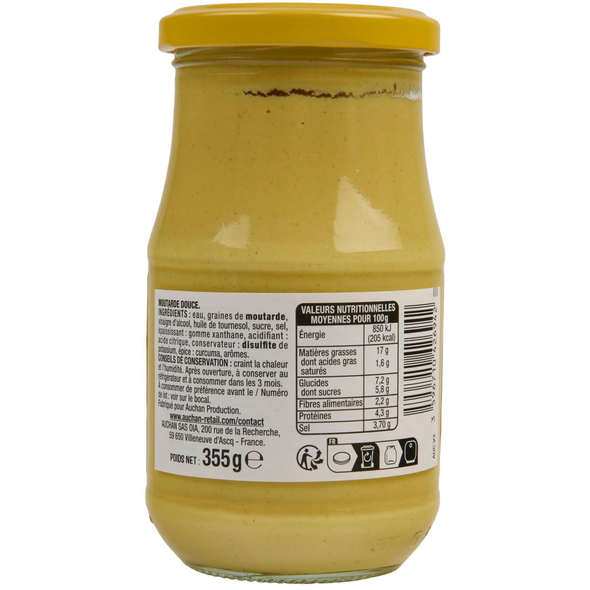 AUCHAN Moutarde douce 355g