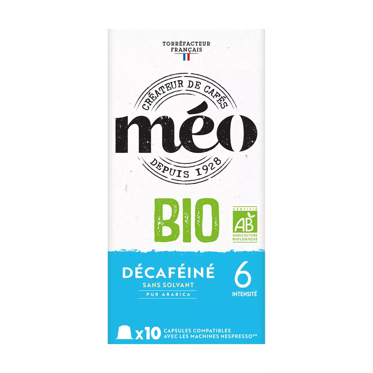 MEO Capsules de café décaféiné bio intensité 6 compatibles Nespresso 10 capsules 53g