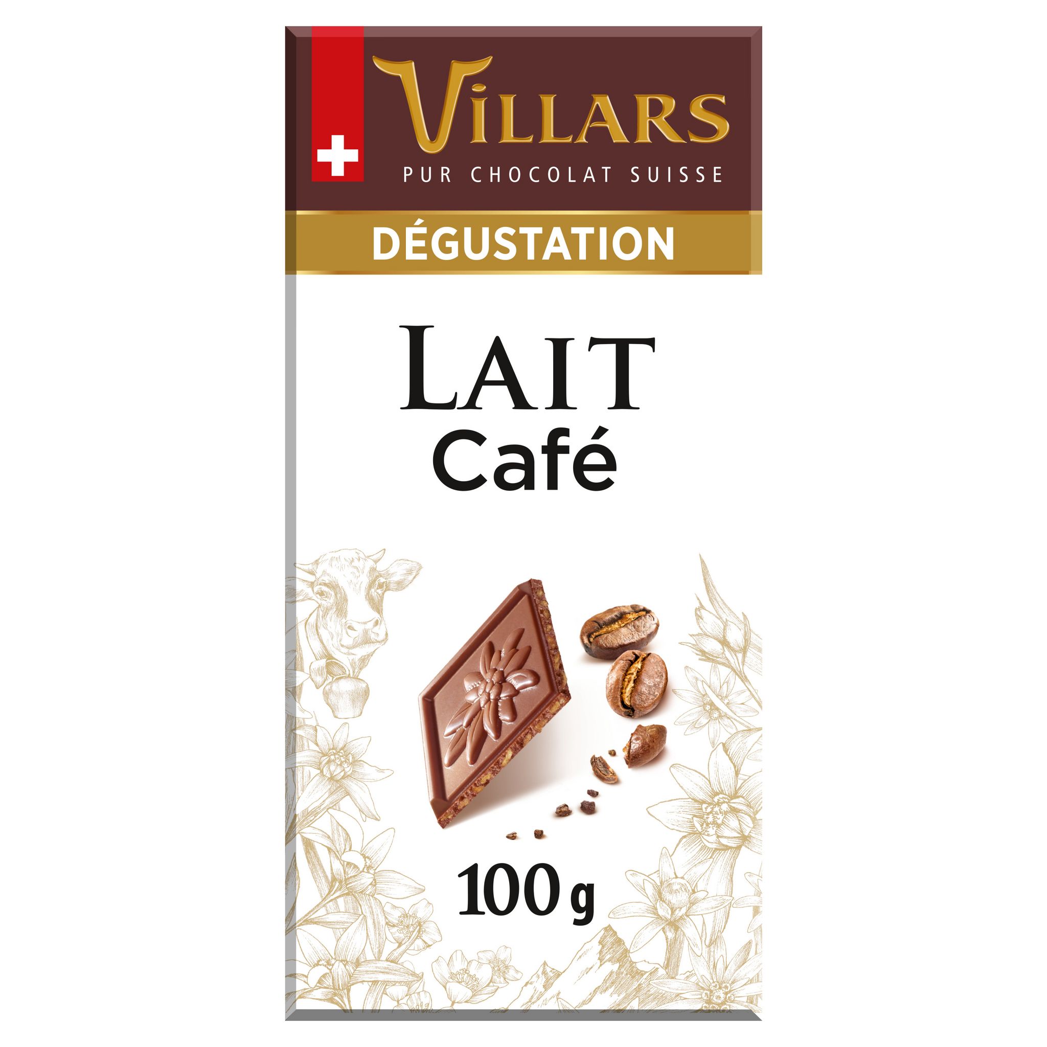 VILLARS Tablette de chocolat au lait et morceaux de café 1 pièce 100g