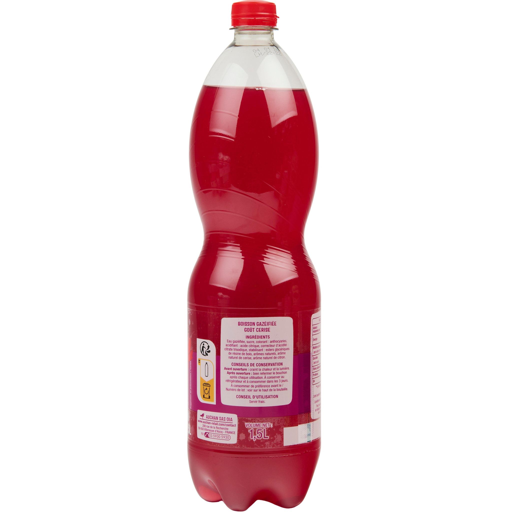 Voir la diapositive 3 : AUCHAN Boisson gazeuse goût cerise 1,5l