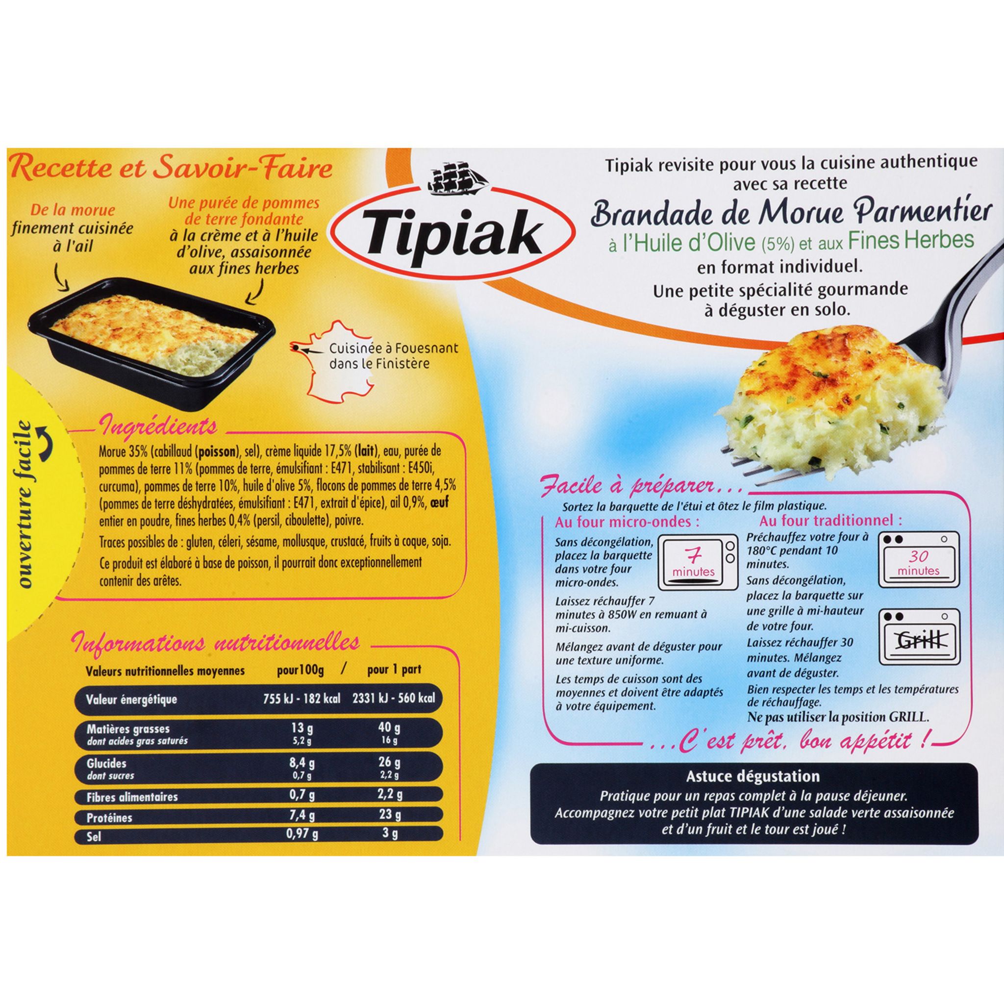 Voir la diapositive 2 : TIPIAK Brandade de morue parmentier 1 portion 310g