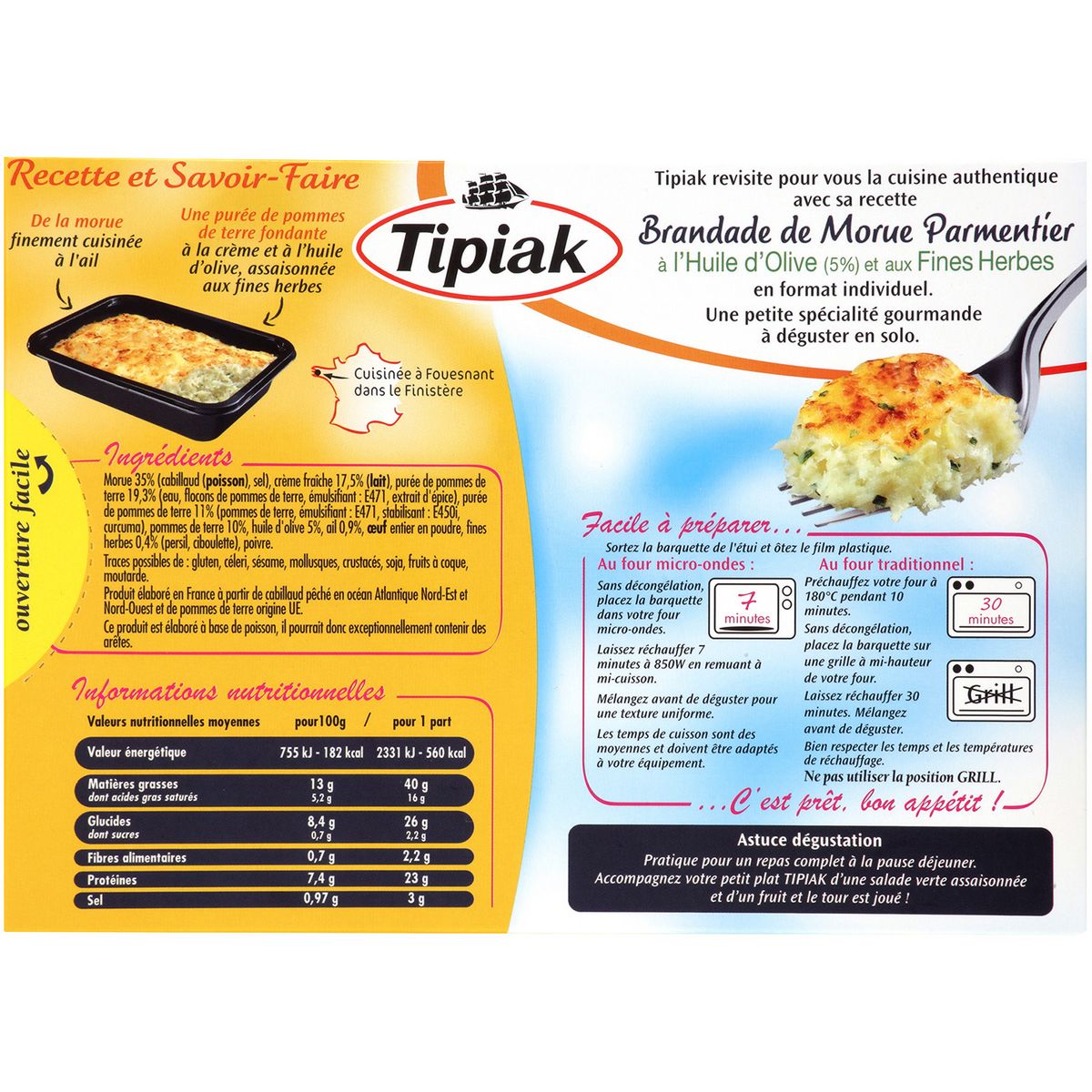 TIPIAK Brandade de morue parmentier 1 portion 310g