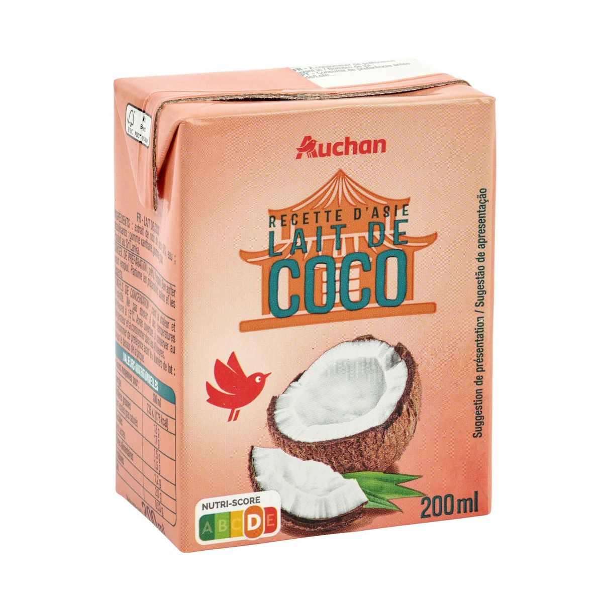 AUCHAN Lait de coco brique 200ml