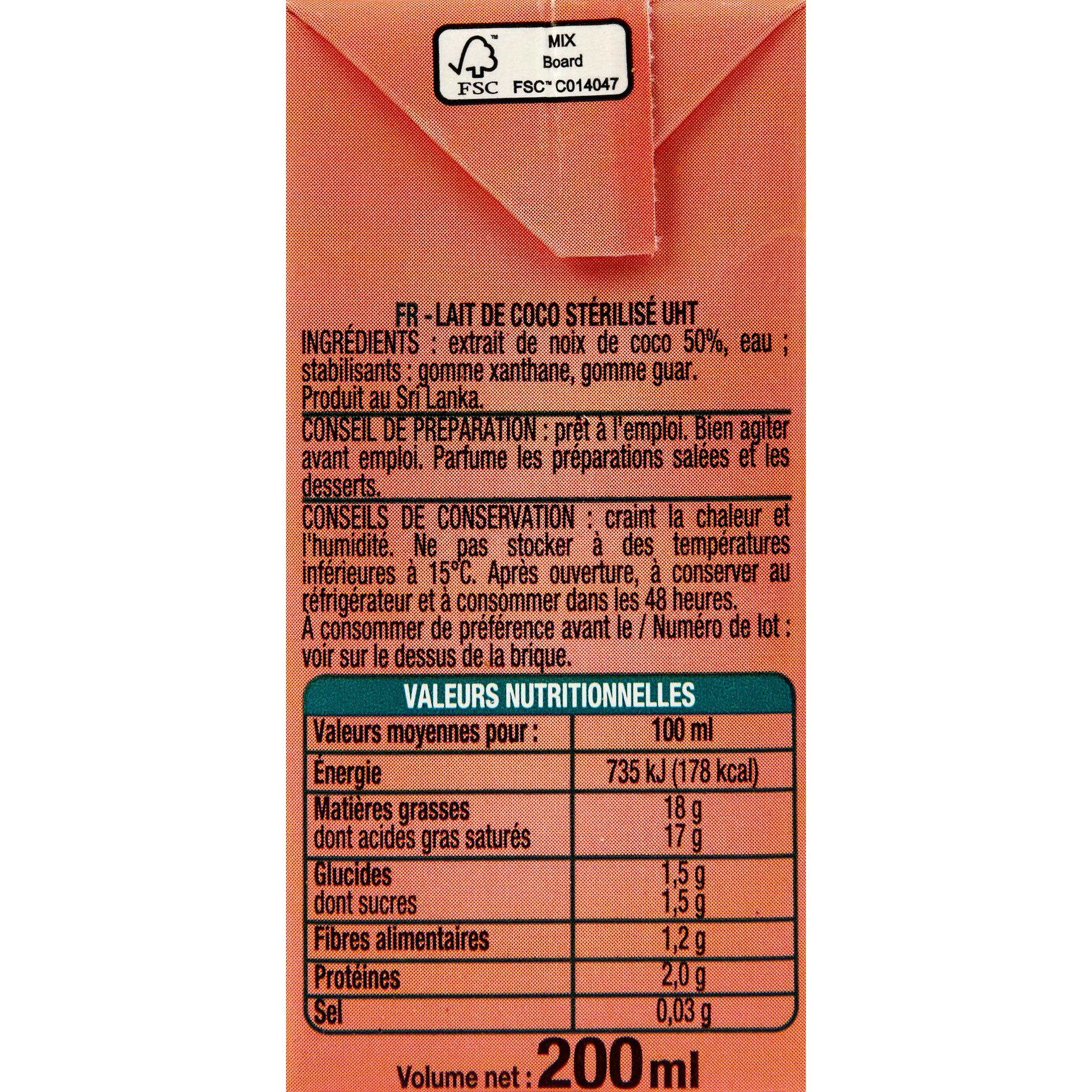 Voir la diapositive 2 : AUCHAN Lait de coco brique 200ml