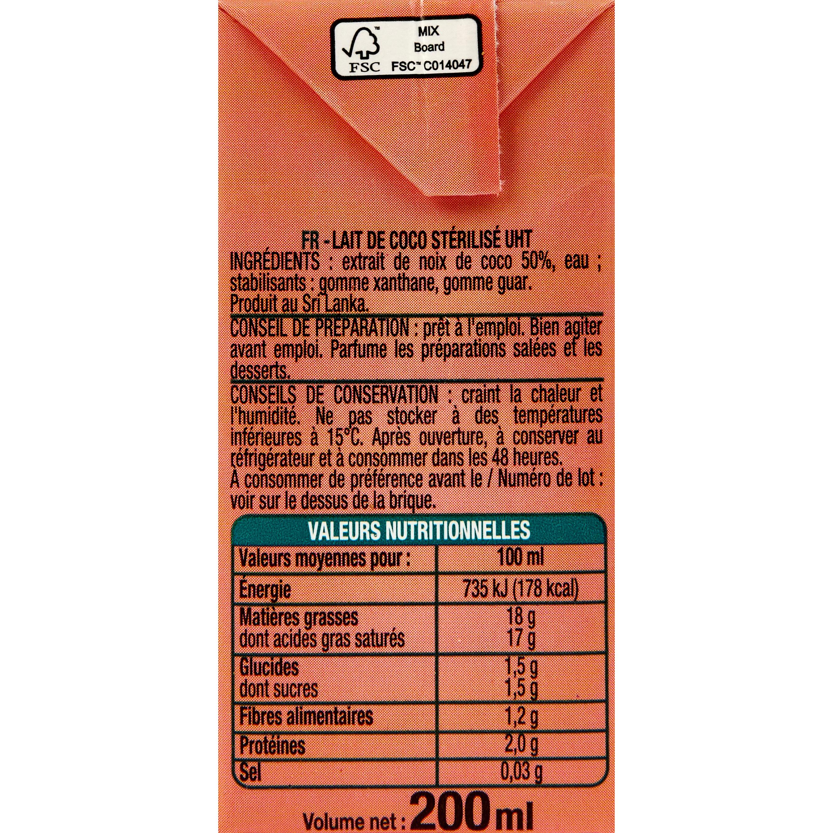 Voir la diapositive 3 : AUCHAN Lait de coco brique 200ml