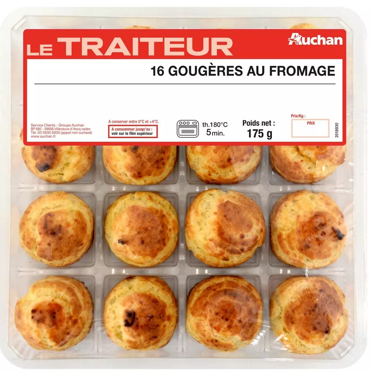 AUCHAN LE TRAITEUR Gougères au fromage 16 pièces 175g