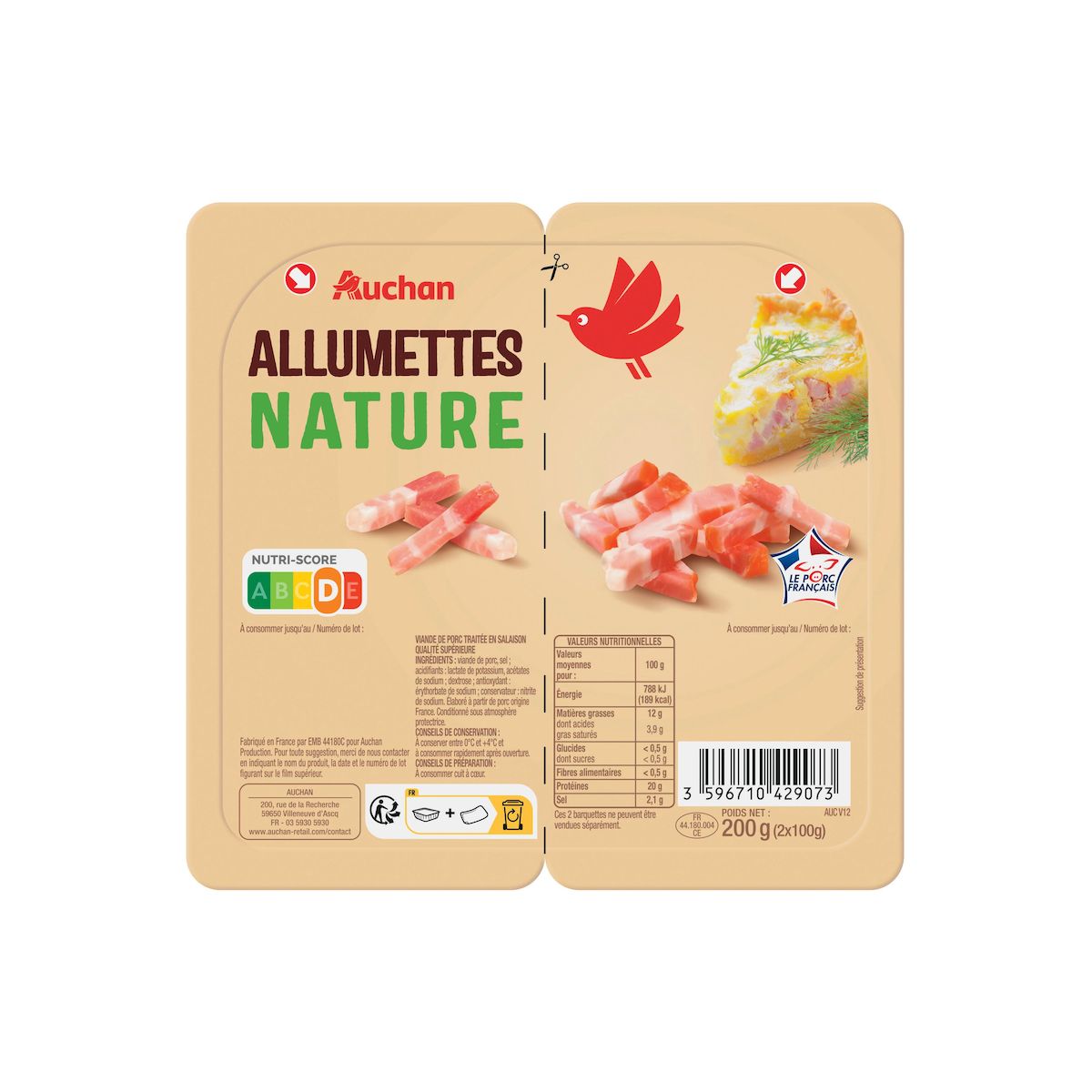 AUCHAN Allumettes nature 2x100g