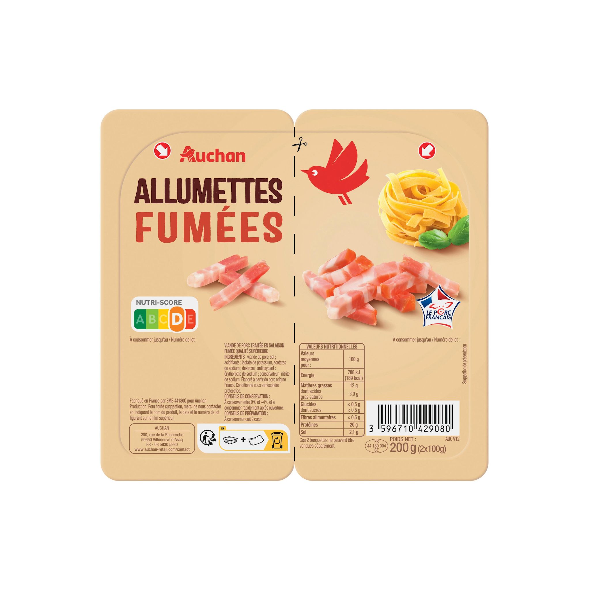 Voir la diapositive 2 : AUCHAN Allumettes fumées 2x100g