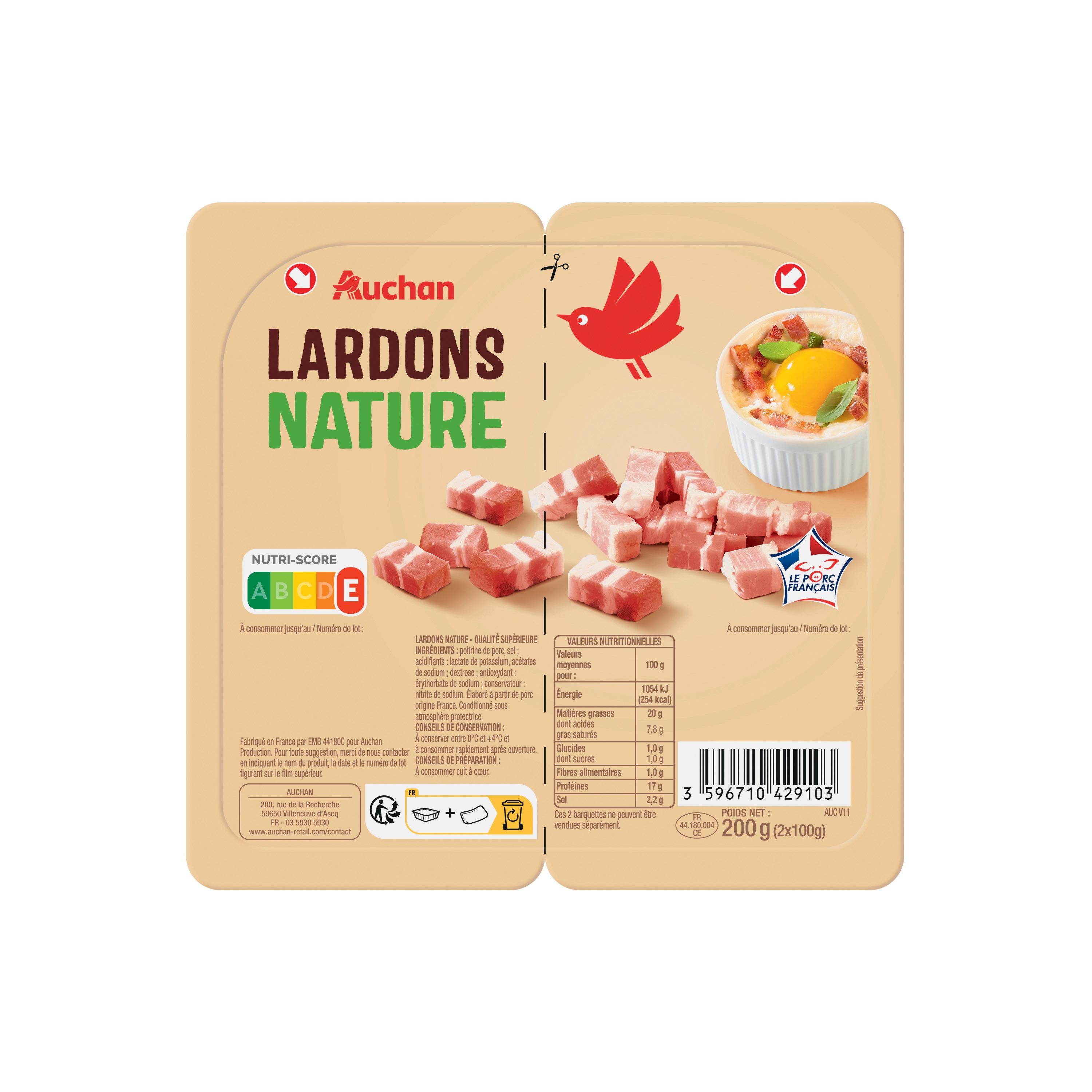 Voir la diapositive 3 : AUCHAN Lardons nature 2x100g