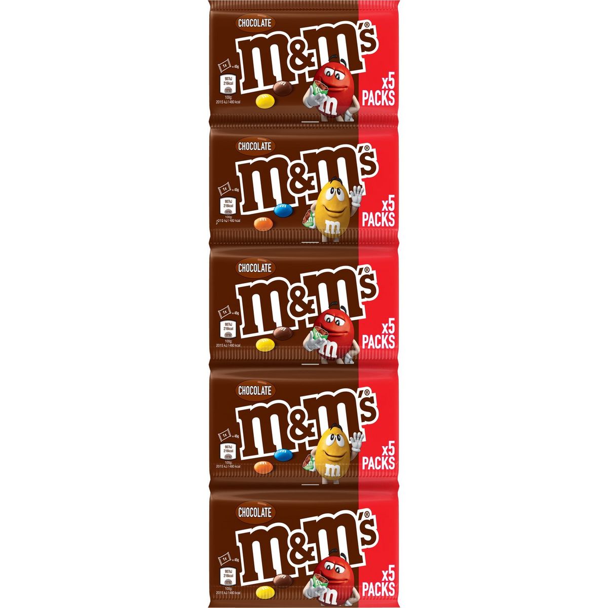 M&M'S Bonbons chocolatés 5 pochons 5x45g