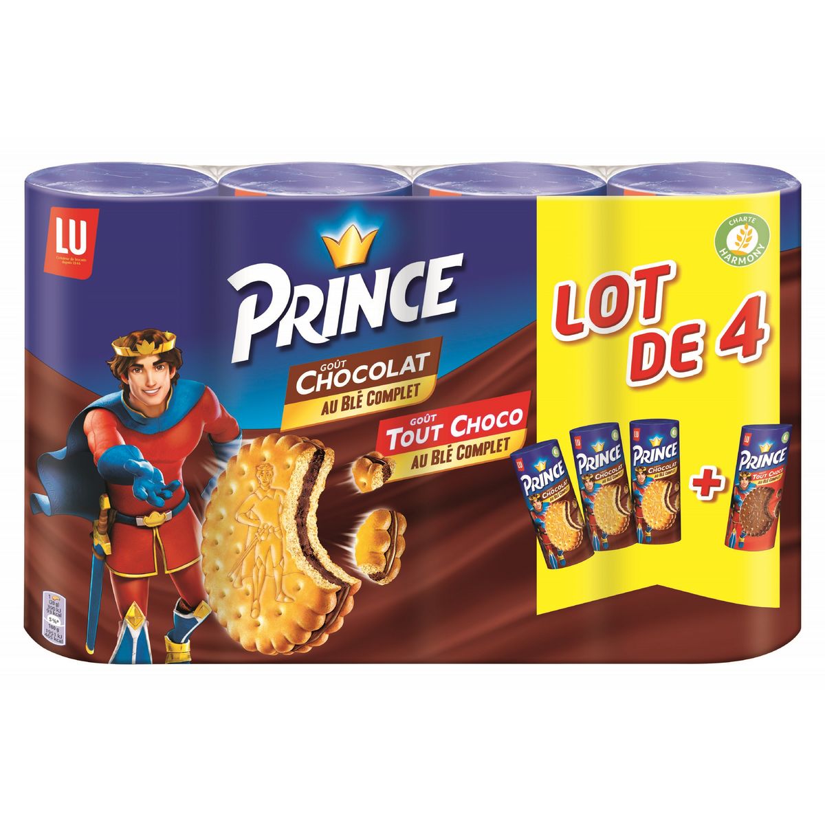 PRINCE Biscuits fourrés goût chocolat et tout chocolat 4x300g