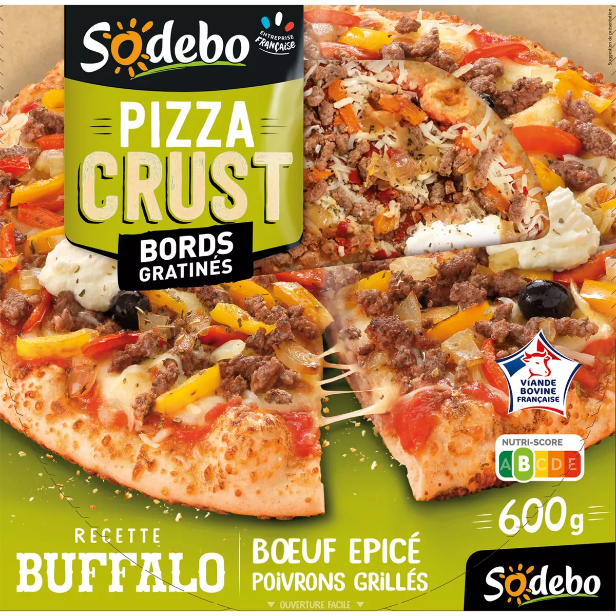 SODEBO Pizza crust buffalo bœuf vbf epicé poivrons grillés à partager 600g