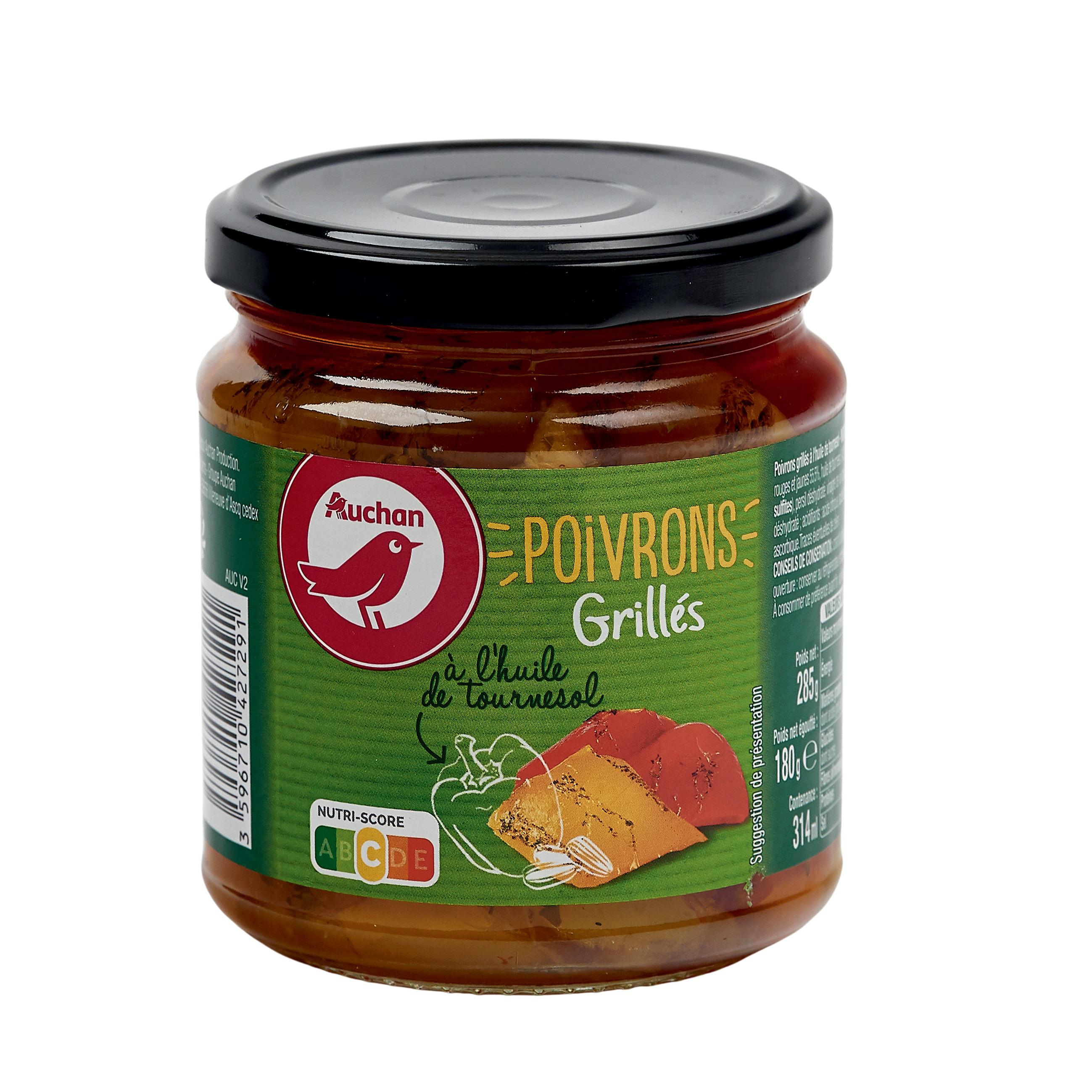 Voir la diapositive 2 : AUCHAN Poivrons grillés en bocal 180g