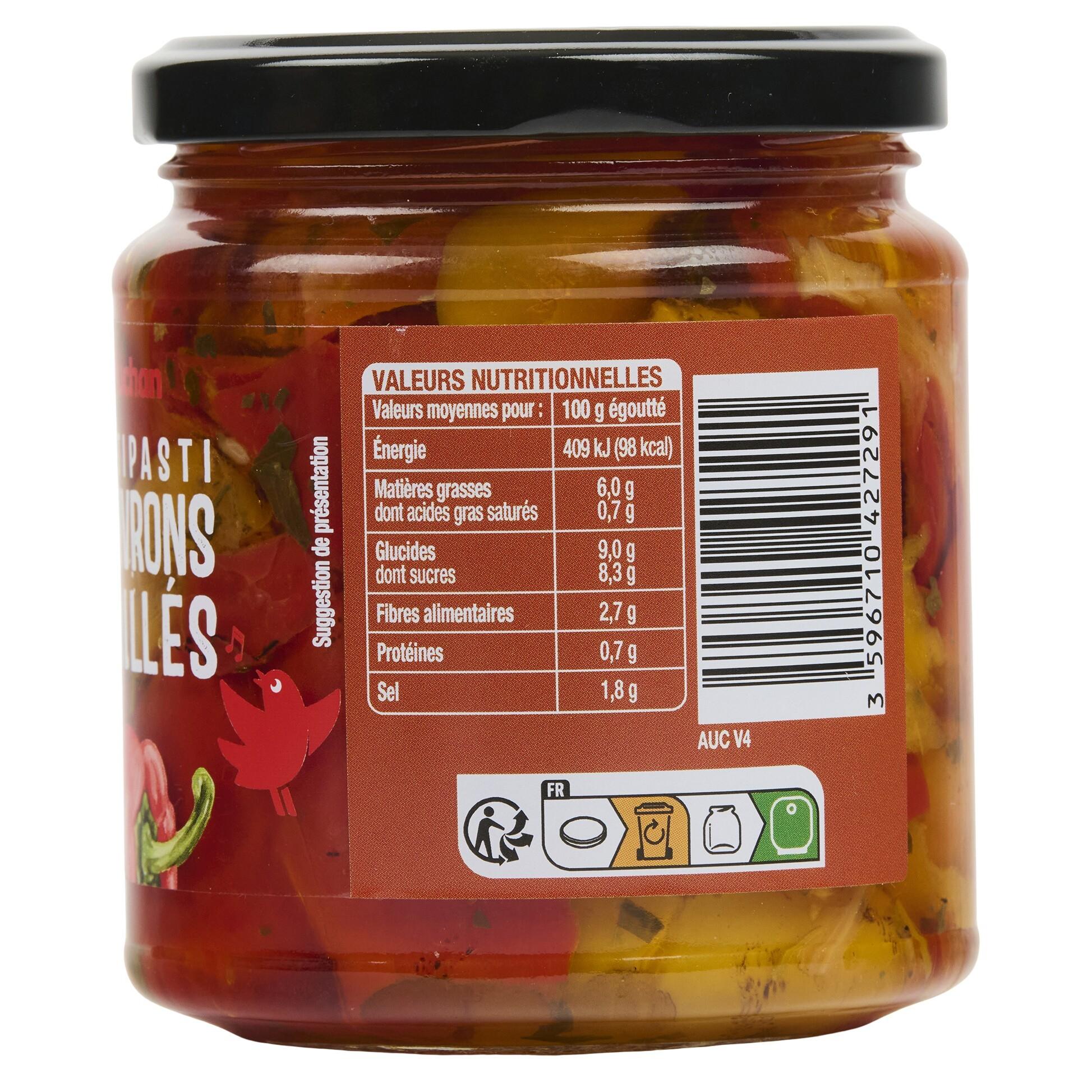 Voir la diapositive 3 : AUCHAN Poivrons grillés en bocal 180g