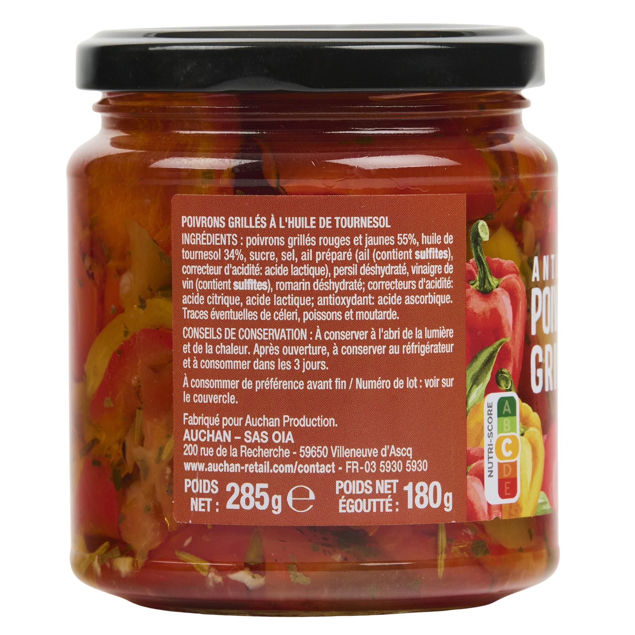 Voir la diapositive 4 : AUCHAN Poivrons grillés en bocal 180g