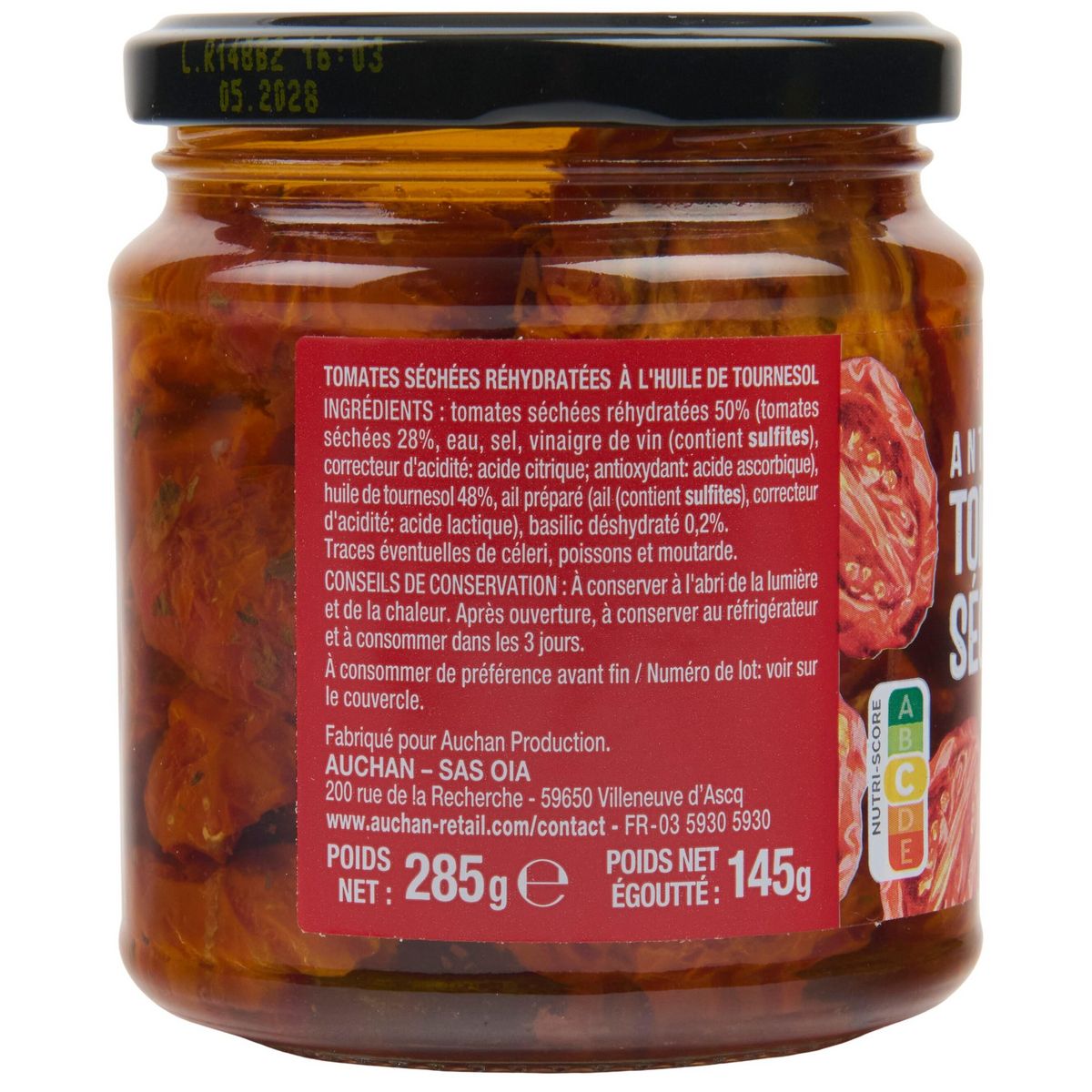 AUCHAN Tomates séchées en bocal 145g