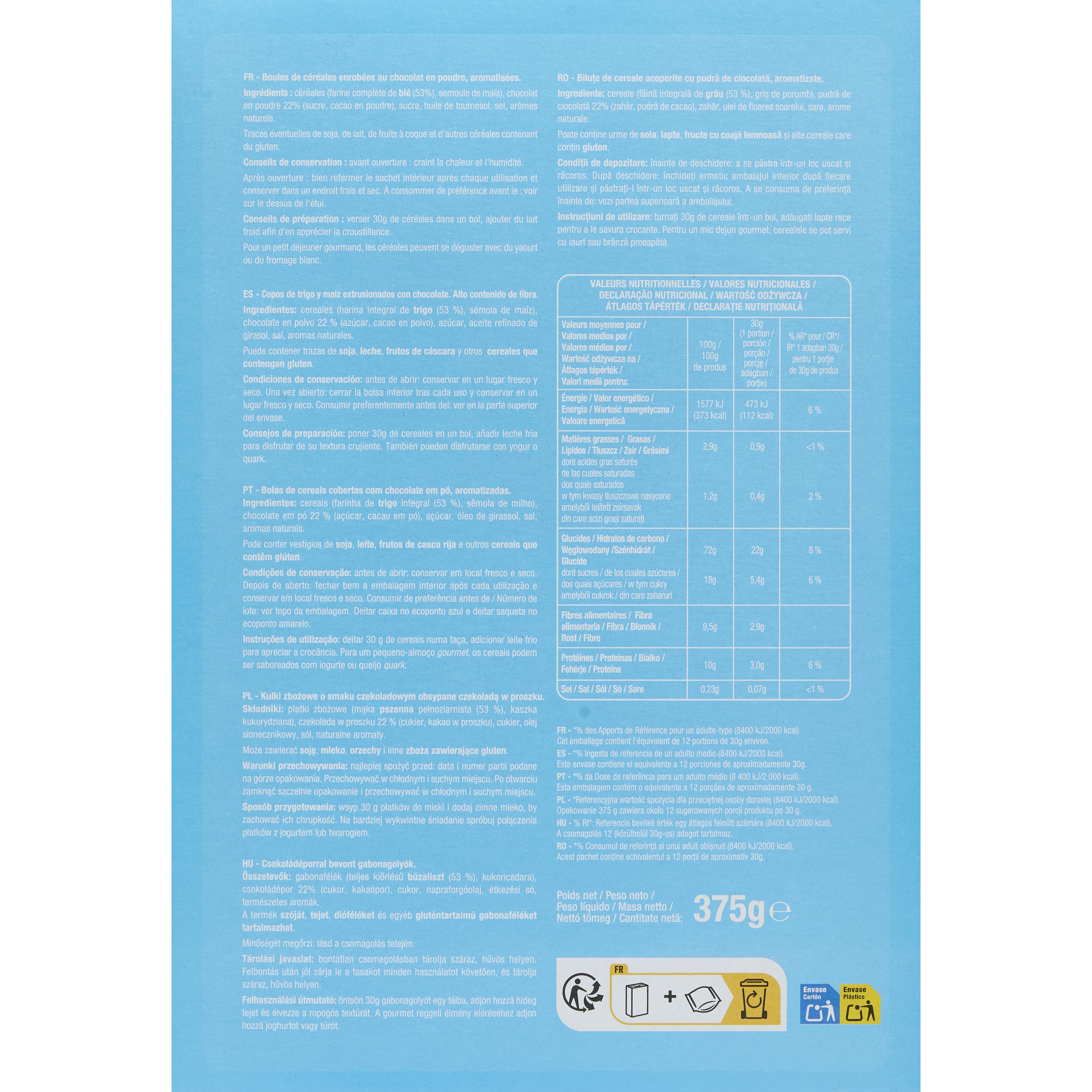 Voir la diapositive 3 : AUCHAN CaoCroc Céréales enrobées de chocolat 375g