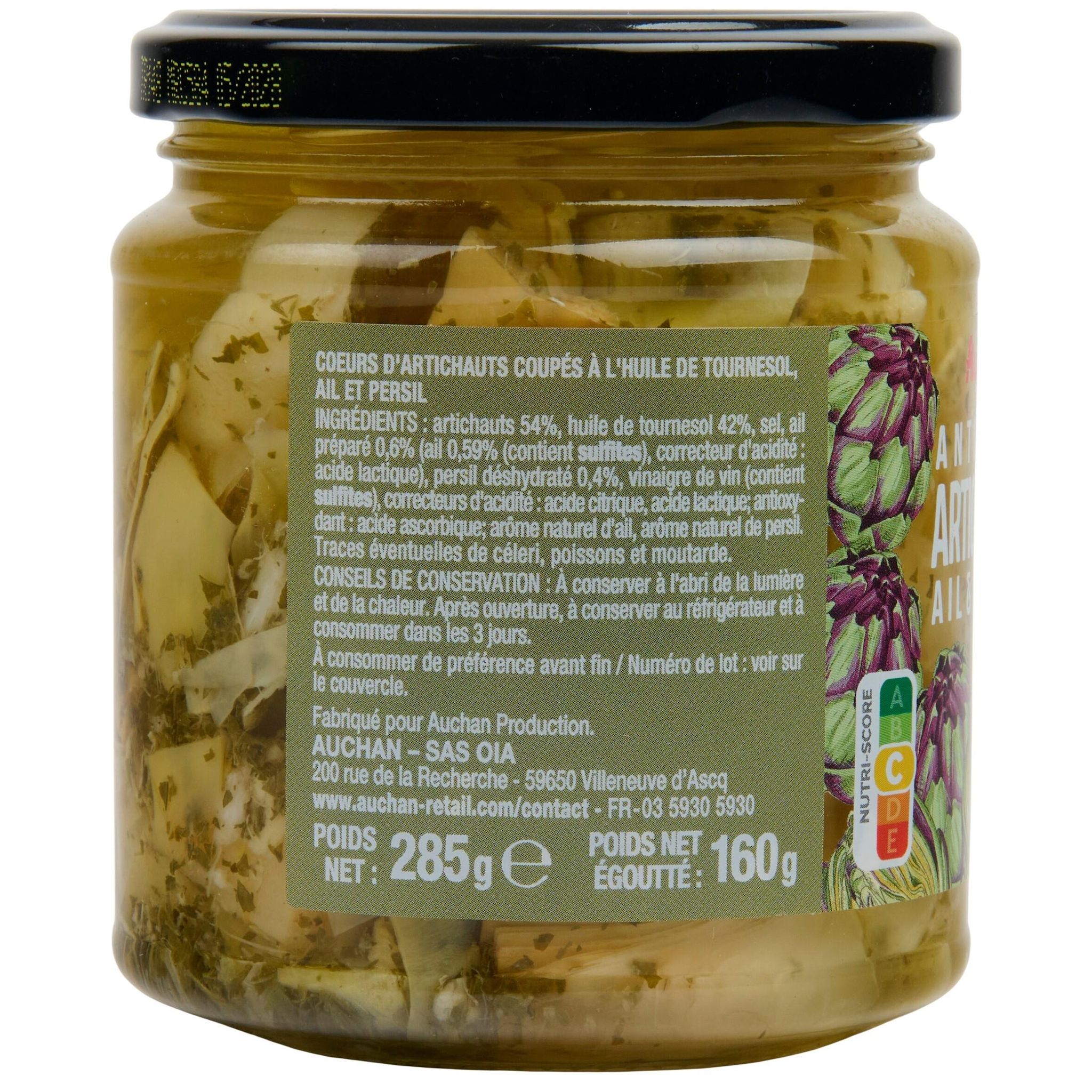 Voir la diapositive 2 : AUCHAN Artichauts aux aromates 160g