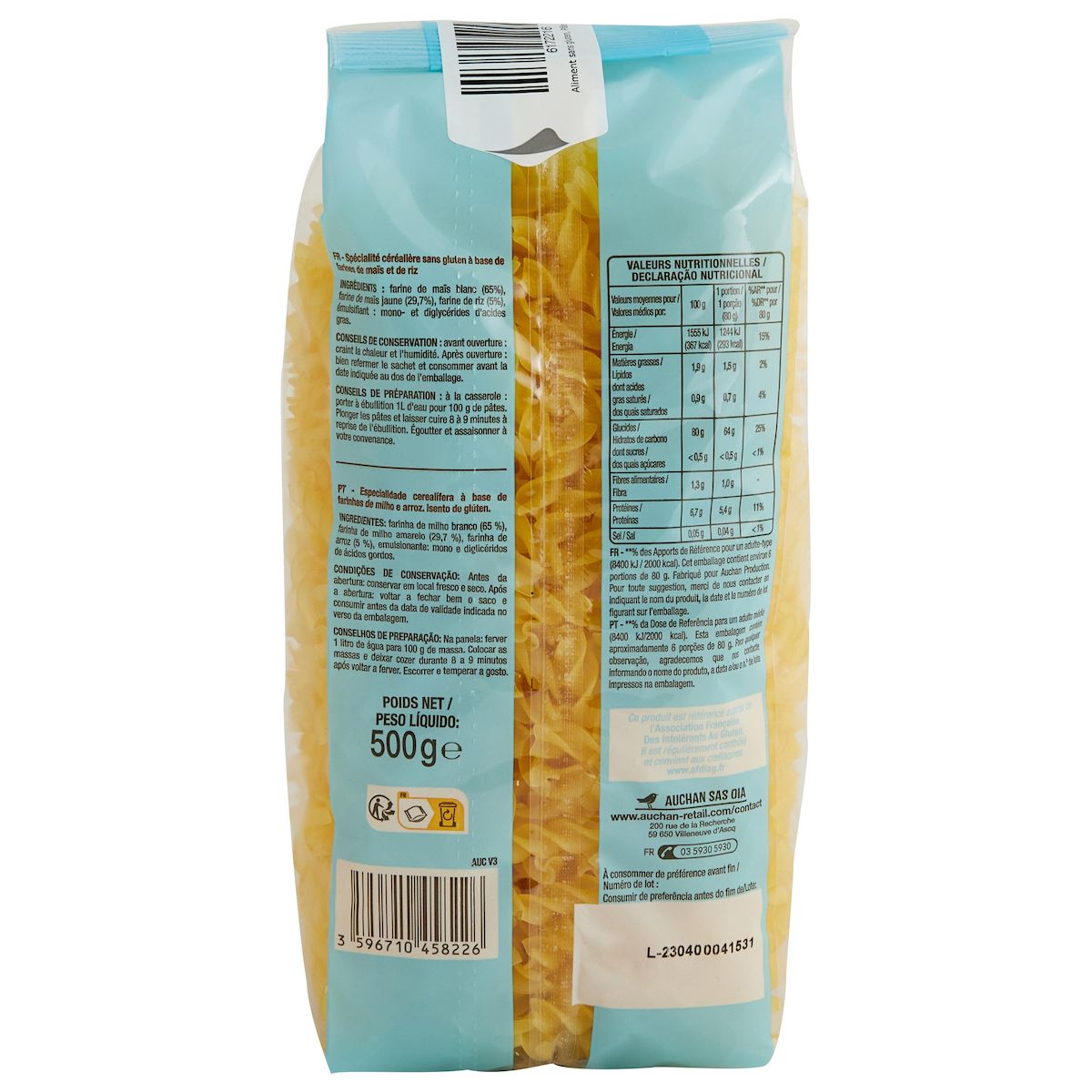 AUCHAN Fusilli sans gluten 500g