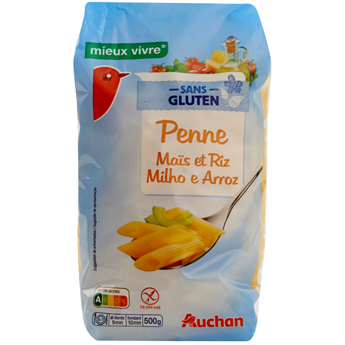 AUCHAN Penne de maïs et riz sans gluten 500g