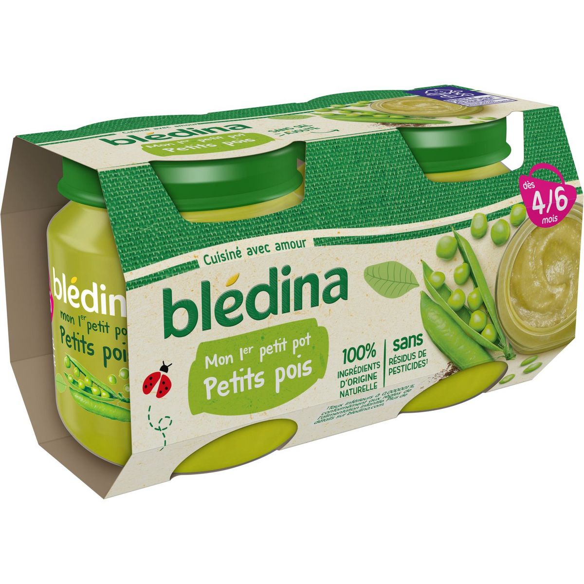 BLEDINA Mon 1er petit pot aux petits pois dès 4 mois 2x130g