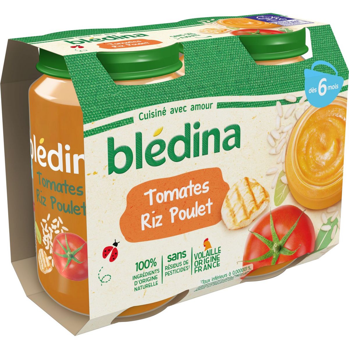 BLEDINA Petit pot tomates riz et poulet dès 6 mois 2x200g