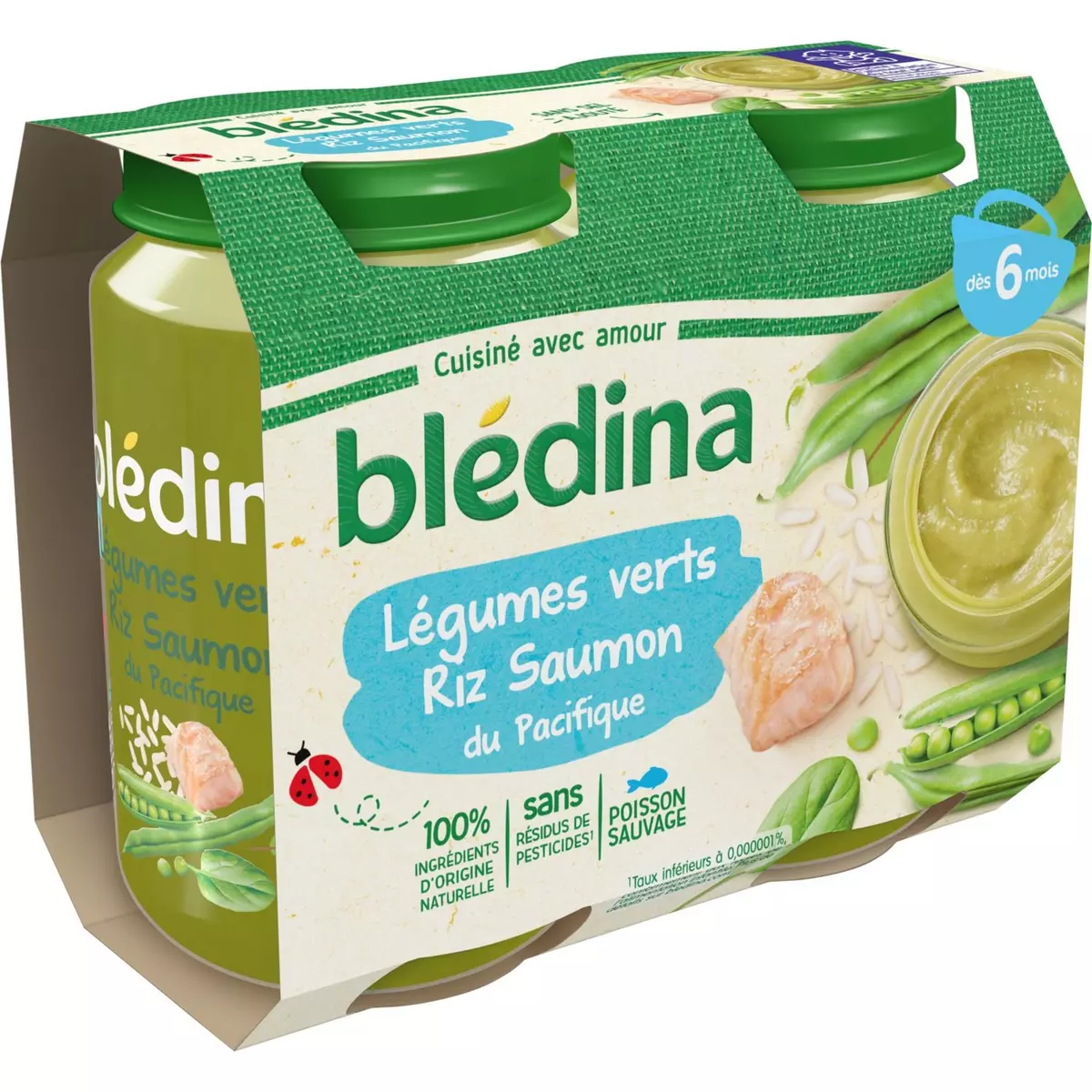 BLEDINA Petit pot légumes verts riz saumon dès 6 mois 2x200g