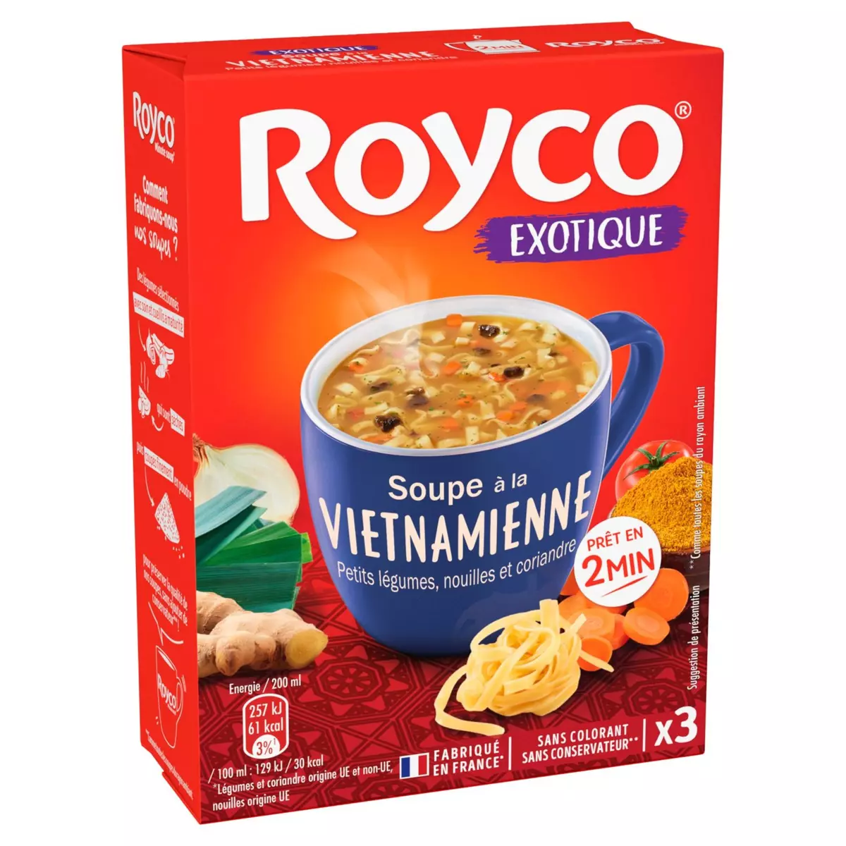 ROYCO Soupe instantanée vietnamienne aux petits légumes nouilles et coriandre 3 sachets 3x20cl