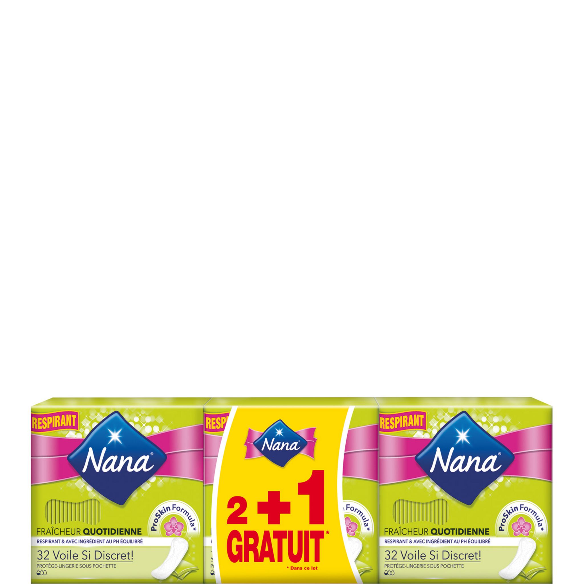 Voir la diapositive 2 : NANA Protège-lingerie fraîcheur sous pochette voile discret 2+1 offert 3x32 pièces