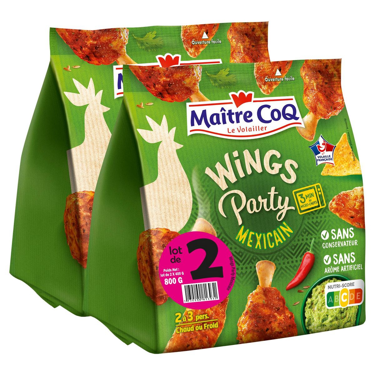 MAITRE COQ Wings manchons et ailerons de poulet marinés à la mexicaine 4 à 6 personnes 2x400g