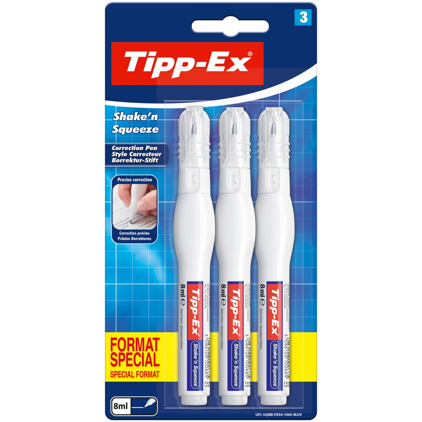 BIC Lot de 3 stylos correcteurs Tipp-ex 8ml Shake'n Squeeze
