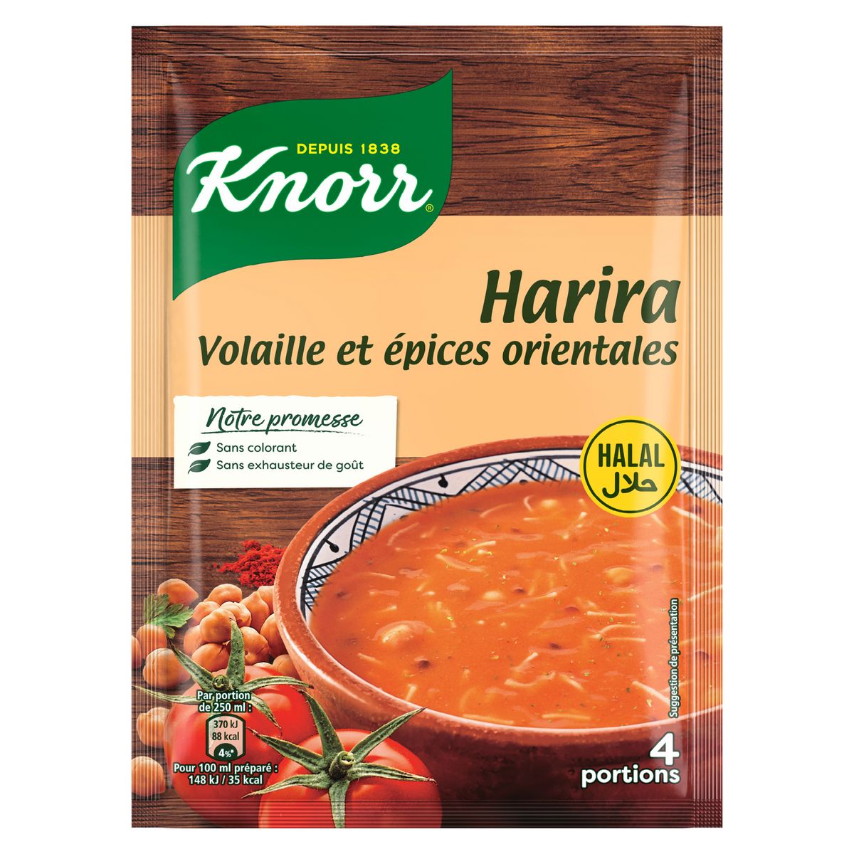KNORR Soupe déshydratée Harira halal à la volaille et aux épices orientales 4 portions 115g