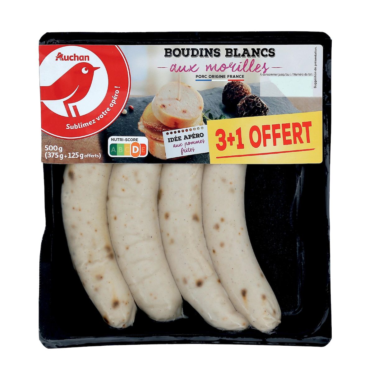 AUCHAN Boudins blancs aux morilles 3 pièces +1 offerte 500g