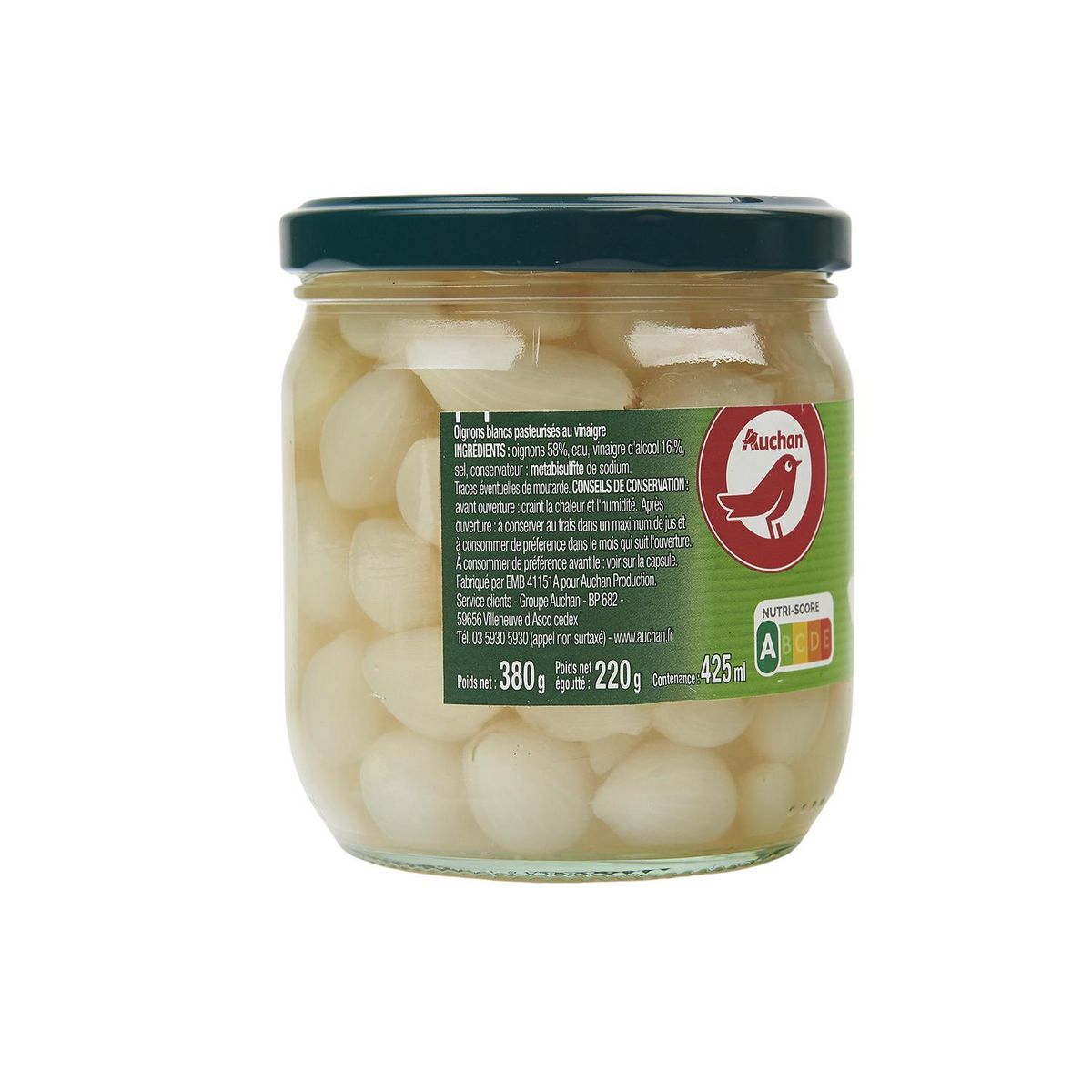 AUCHAN Oignons blancs en bocal 220g