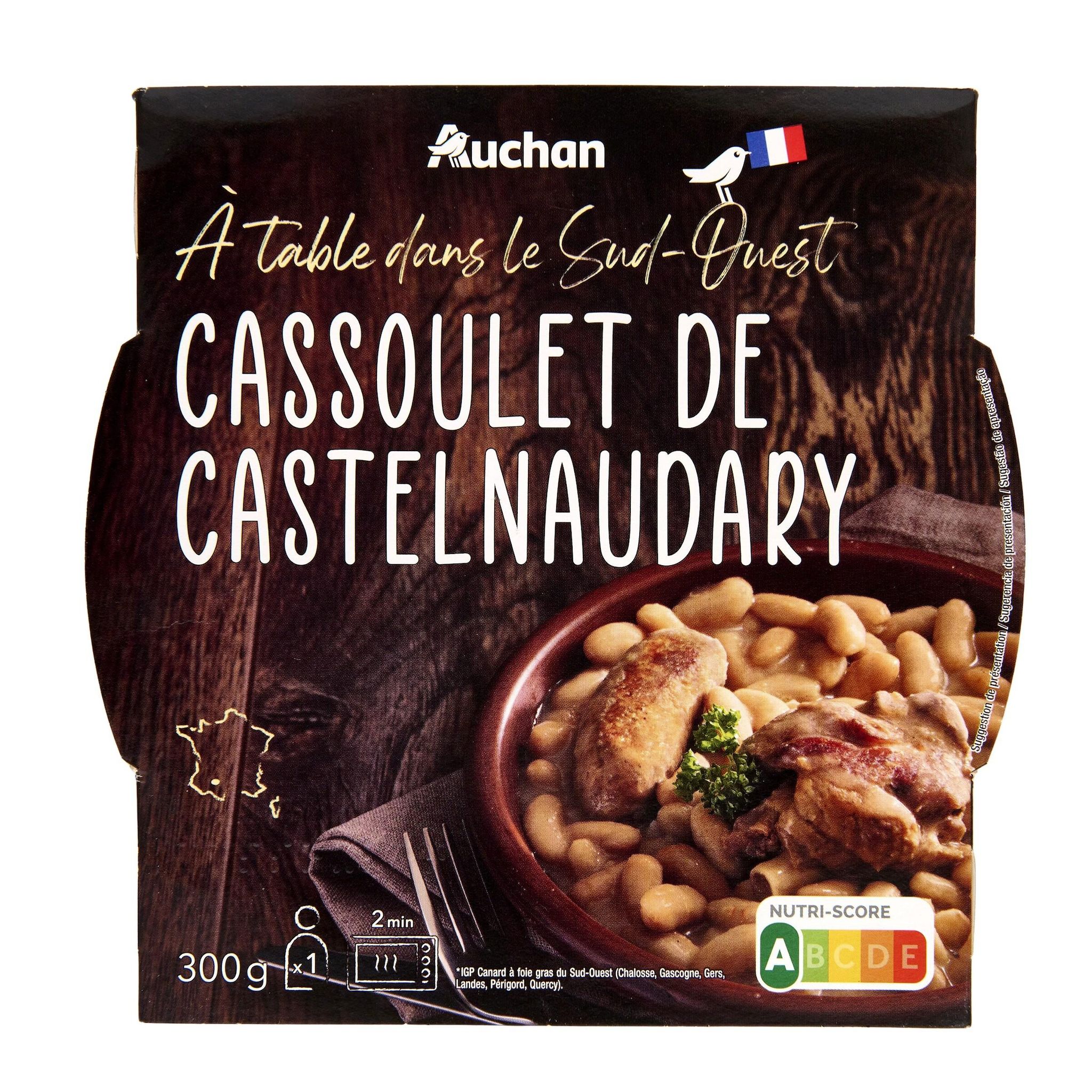 Voir la diapositive 3 : AUCHAN TERROIR Cassoulet de Castelnaudary au confit de canard du Sud-Ouest 1 portion 300g