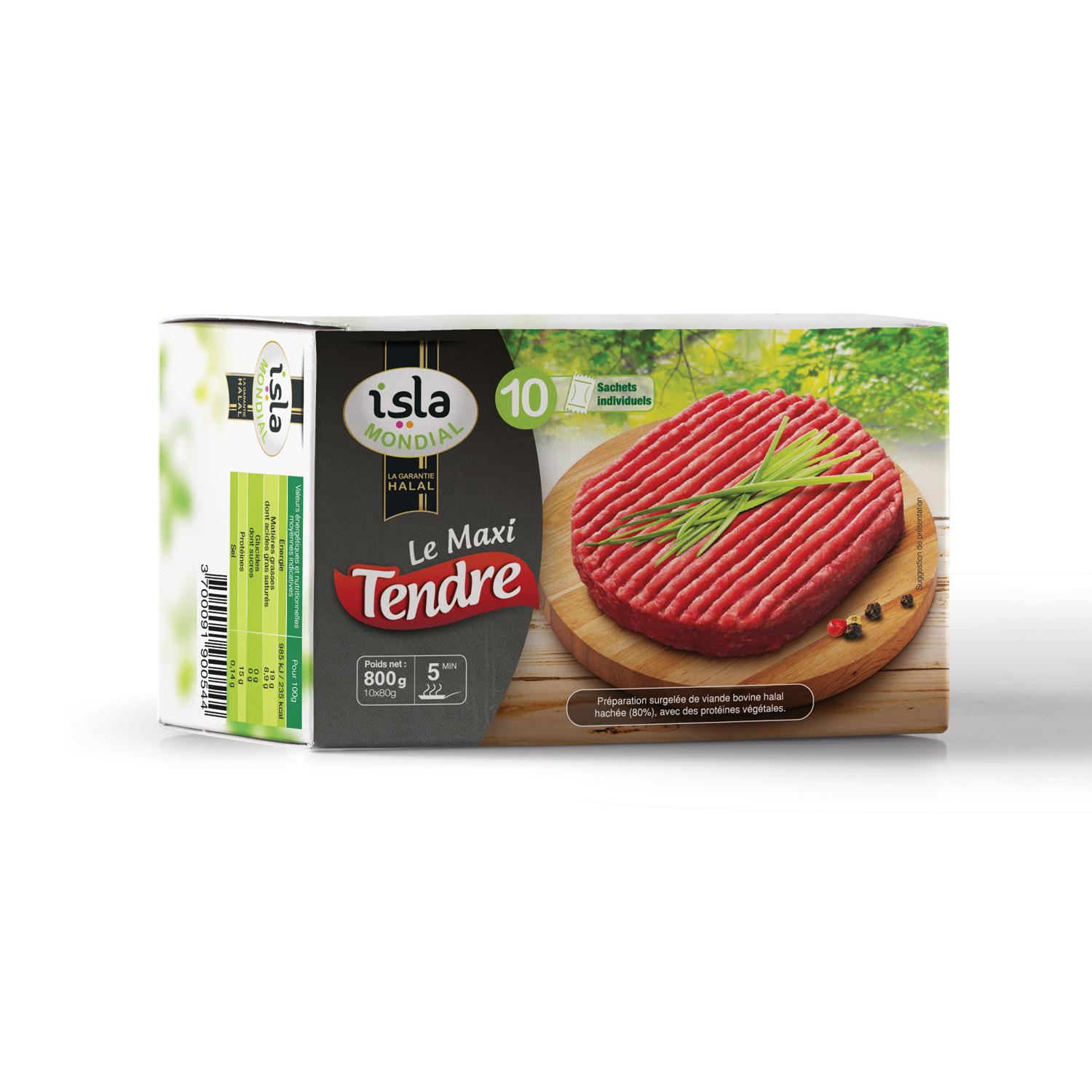 Voir la diapositive 2 : ISLA MONDIAL Steak haché halal maxi tendre 10 pièces 800g