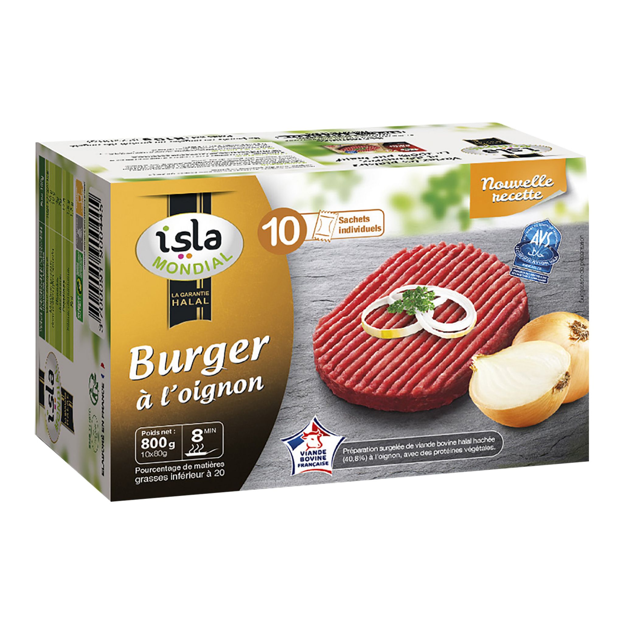 ISLA MONDIAL Steak burger halal à l'oignon 10 pièces 800g