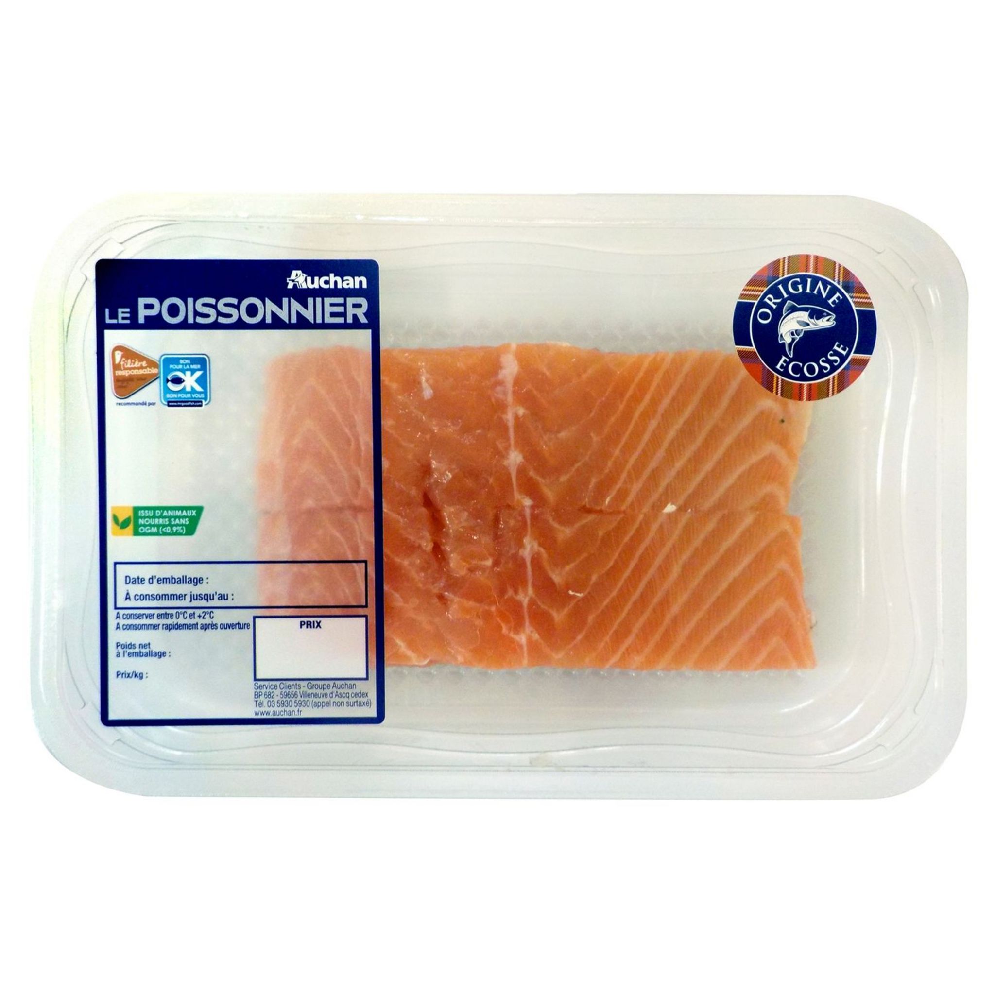 Voir la diapositive 2 : AUCHAN LE POISSONNIER CULTIVONS LE BON Pavé de saumon d'Ecosse sans arêtes 2 pièces 250g