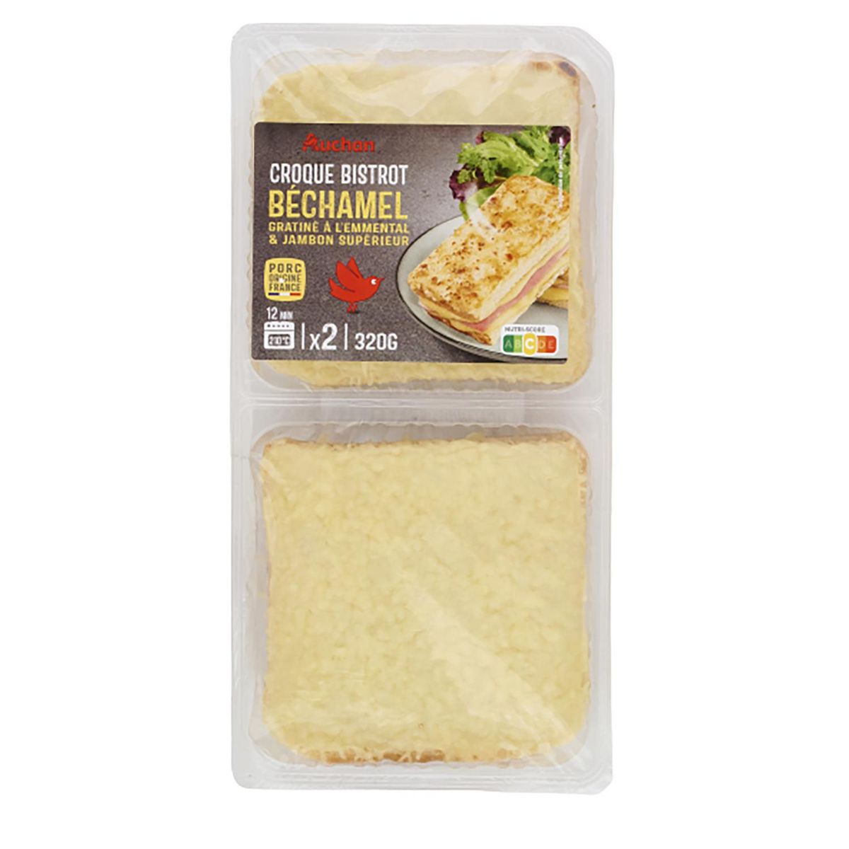 AUCHAN Croque monsieur béchamel gratiné à l'emmental et jambon supérieur 2 pièces 320g