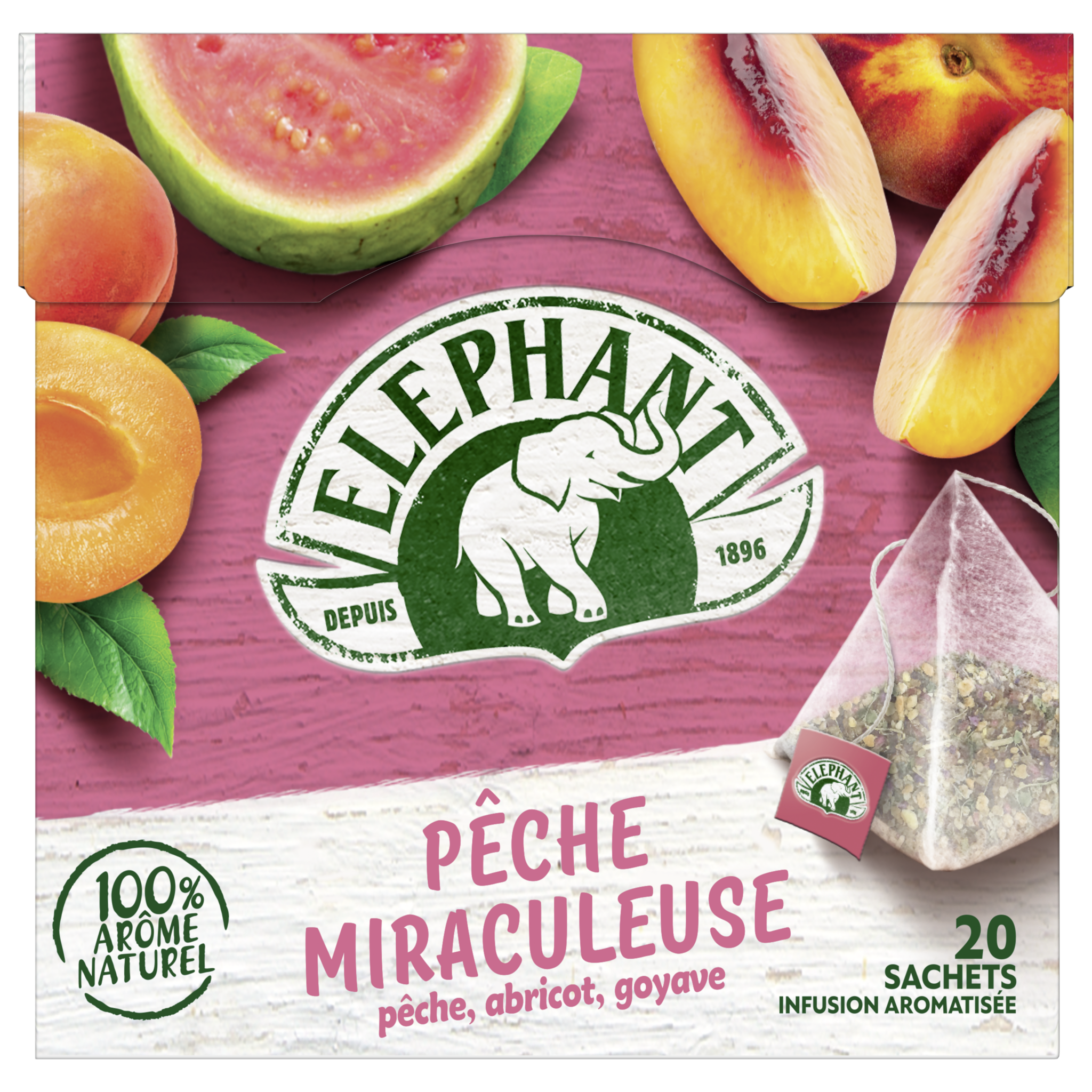 ELEPHANT Infusion pêche miraculeuse pêche abricot goyave 20 sachets 40g