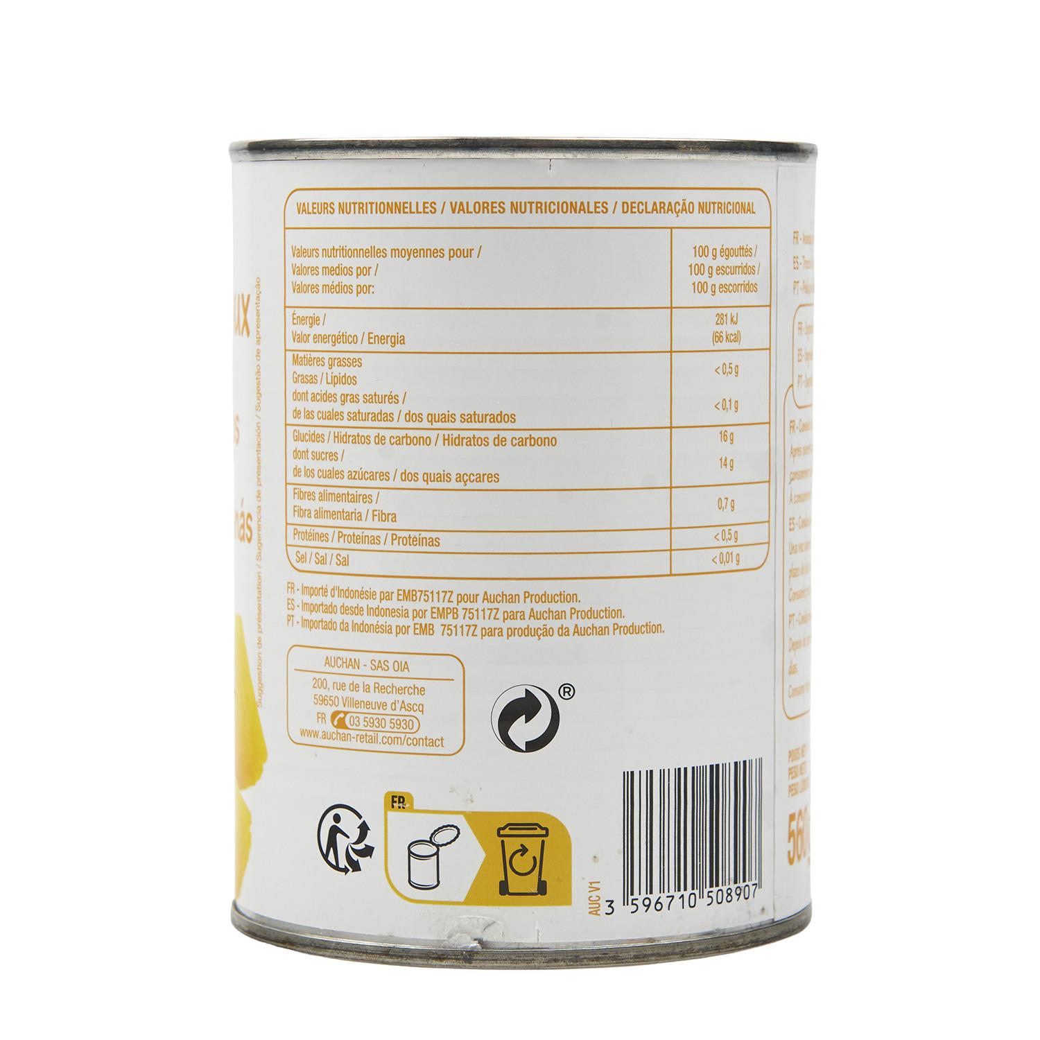 Voir la diapositive 4 : POUCE Ananas en morceaux au sirop léger 340g