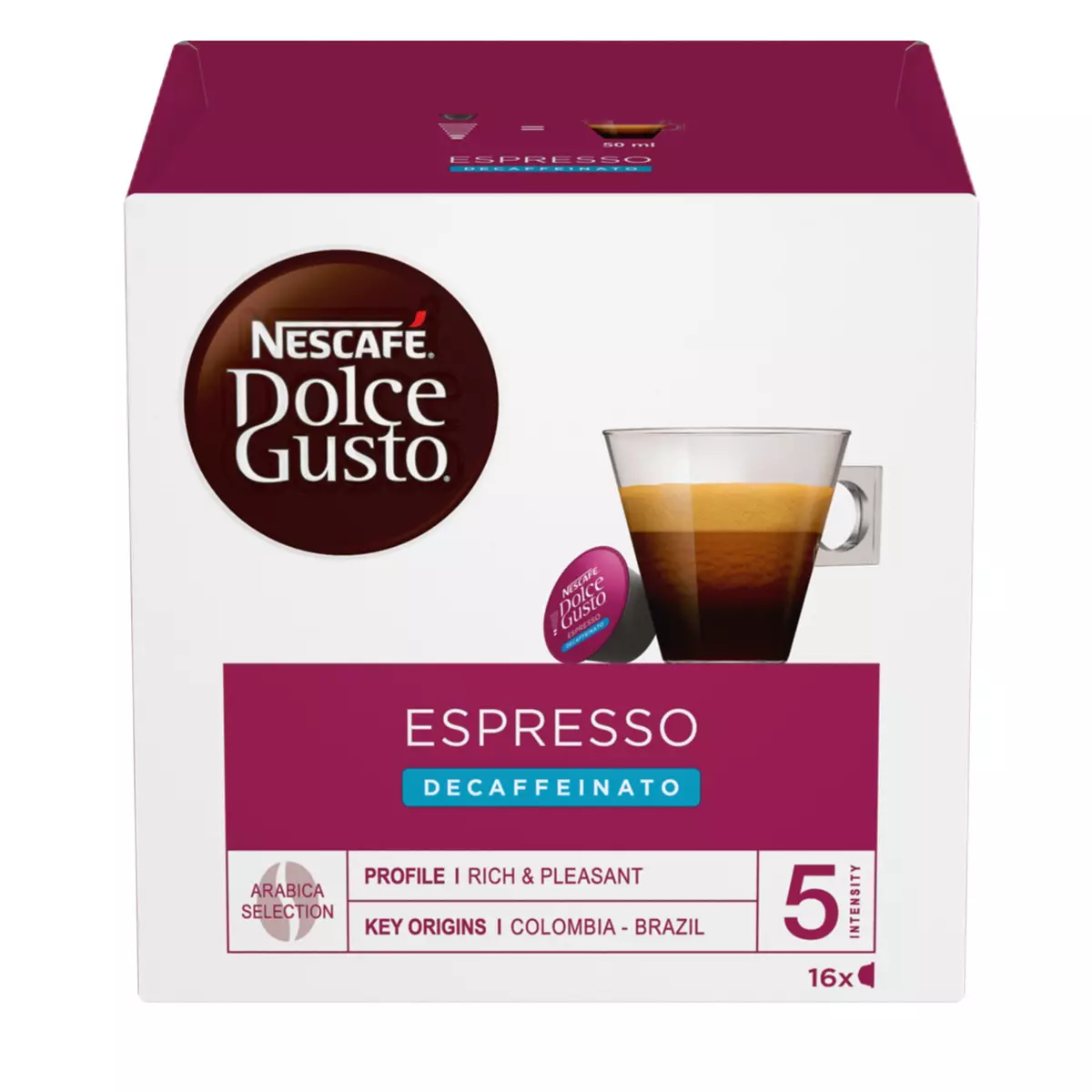 DOLCE GUSTO Capsules de café Espresso décaféiné intensité 5 compatibles Dolce Gusto 16 capsules 96g